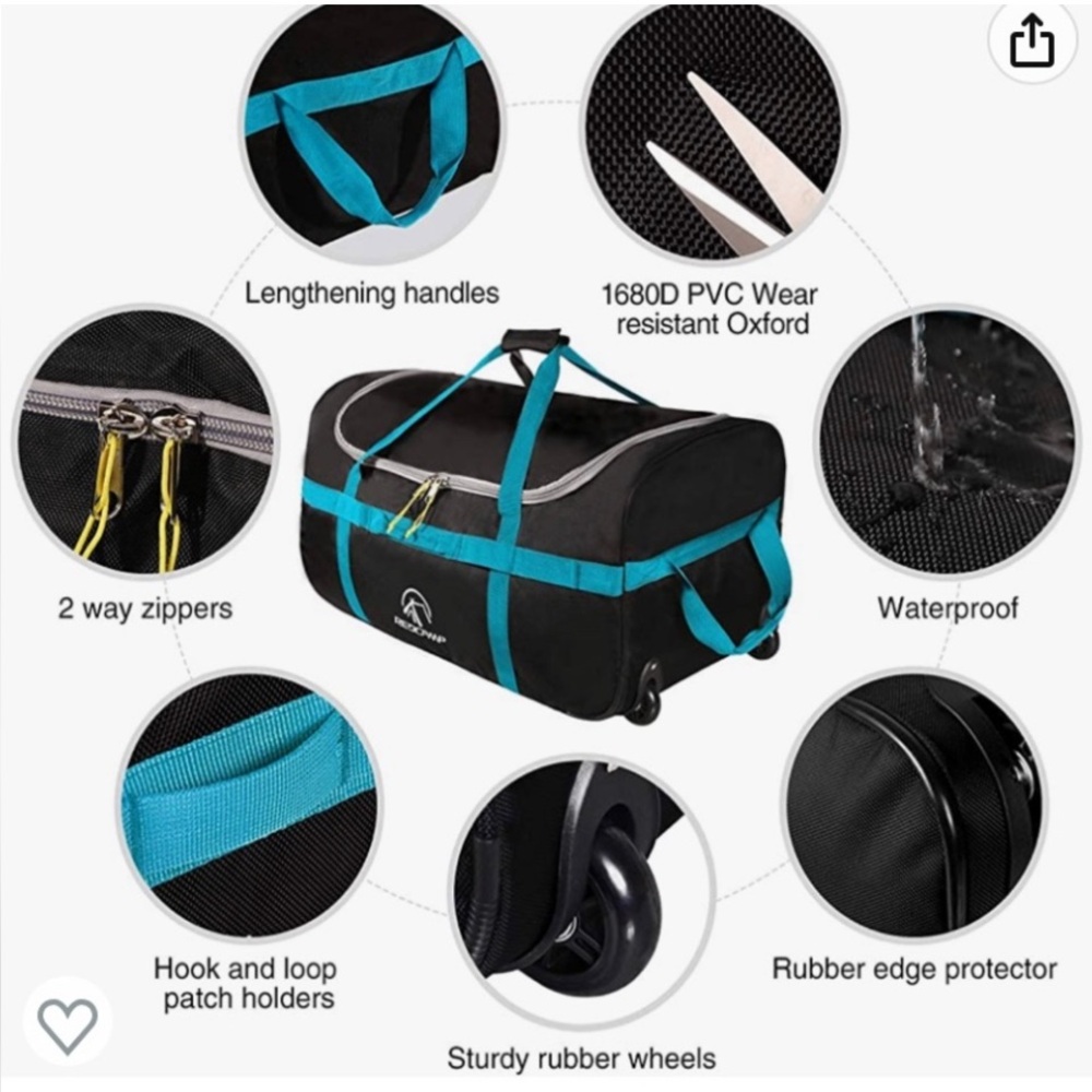 NEW Redcamp 85L Foldable Duffle Bag w Wheels 26" Oxford Collapsible Large Duffel - Picture 4 of 8